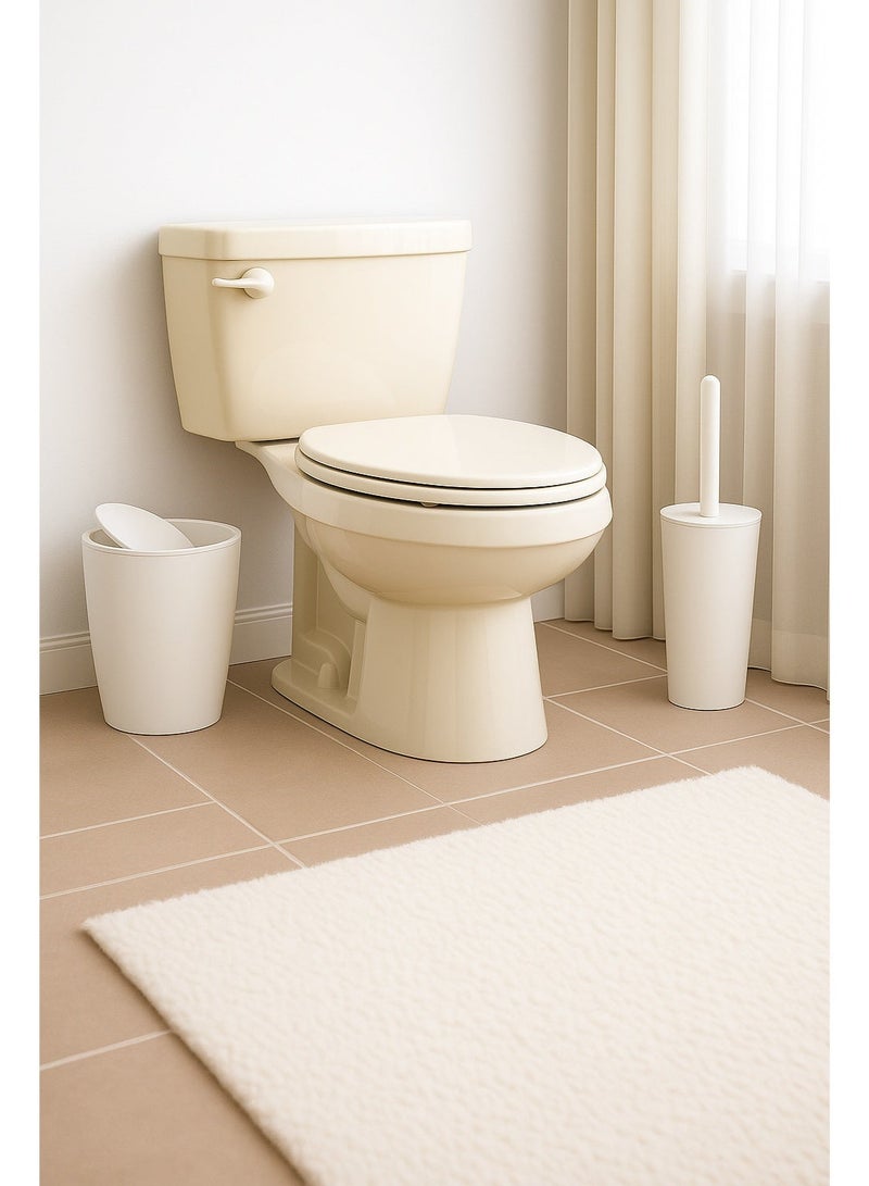 Primanova 2-Piece Matte Plastic Bathroom Set – 7.5 Liter Swing-Lid Waste Bin & Soft-Bristle Toilet Brush with Holder for Bathroom & Kitchen (White) - Image 2