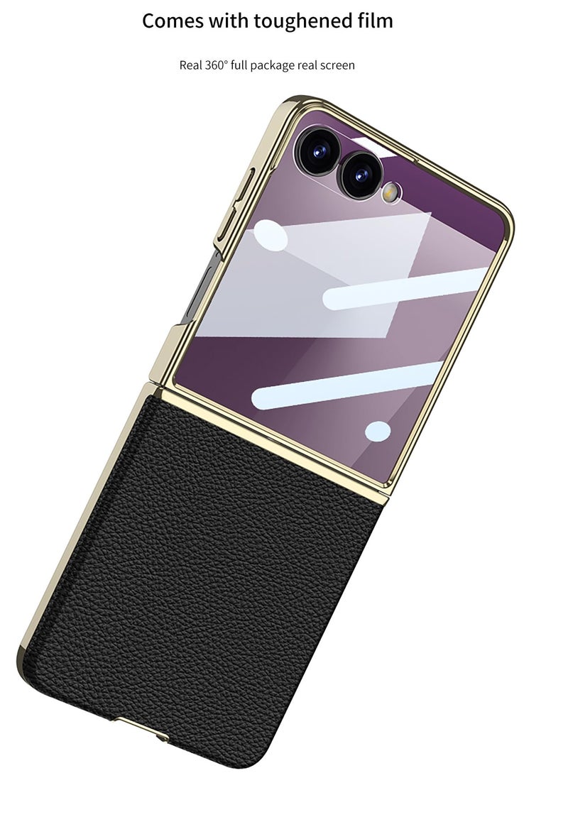 Midkart Leather Case Compatible with Samsung Galaxy Z Flip 7 Release 2025 Electroplated Hard PC Lightweight with Independent Camera Protection Cover, White - Image 5