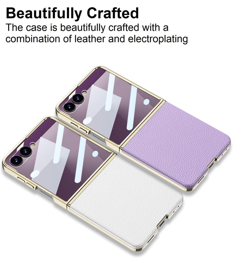 Midkart Leather Case Compatible with Samsung Galaxy Z Flip 7 Release 2025 Electroplated Hard PC Lightweight with Independent Camera Protection Cover, White - Image 4