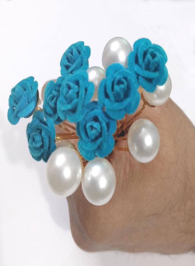 PRODUCTMINE مجموعة دبابيس شعر العروس من PRODUCTMINE® / دبابيس جودا ذهبية فاخرة مع وردة زرقاء صناعية ولآلئ بيضاء للنساء والفتيات - مجموعة من 16 قطعة - Image 1