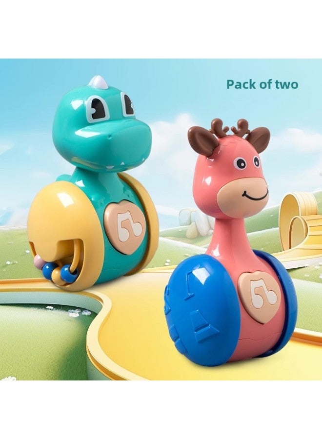Baby Toy Tumbler Cute Cartoon Shaped Glide Kids Creative Toys Parent-Child Interactive Games-Color:B65  Green Dinosaur + Pink Deer Sliding Tumbler  - Image 1