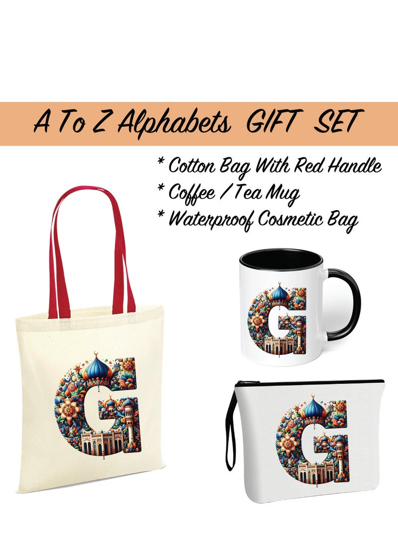 PRINTSHOP4ME Pack of 3 Initial Monogram Gift Set - Black Coffee Mug, Cosmetic Bag and Cotton Tote bag Set - Gift Set for Her - Perfect for Ramadan, School, Travel and Birthday Gift - Image 2