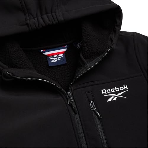 Reebok Boys Softshell Jacket - Soft Cozy Brushed Sherpa Fleece Lined Softshell Winter Coat Hooded Windbreaker Jacket for Boys, Size 10-12, Black Ink - Image 2