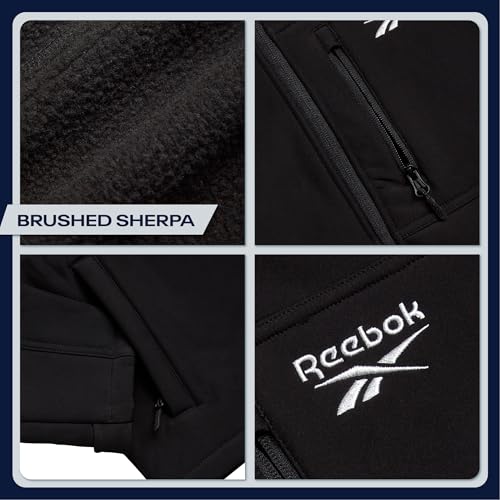 Reebok Boys Softshell Jacket - Soft Cozy Brushed Sherpa Fleece Lined Softshell Winter Coat Hooded Windbreaker Jacket for Boys, Size 10-12, Black Ink - Image 4