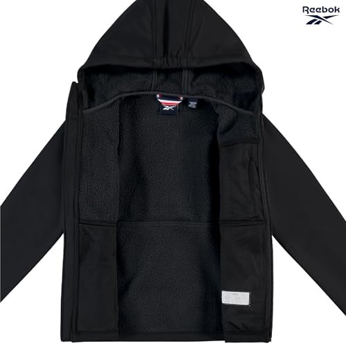 Reebok Boys Softshell Jacket - Soft Cozy Brushed Sherpa Fleece Lined Softshell Winter Coat Hooded Windbreaker Jacket for Boys, Size 10-12, Black Ink - Image 5
