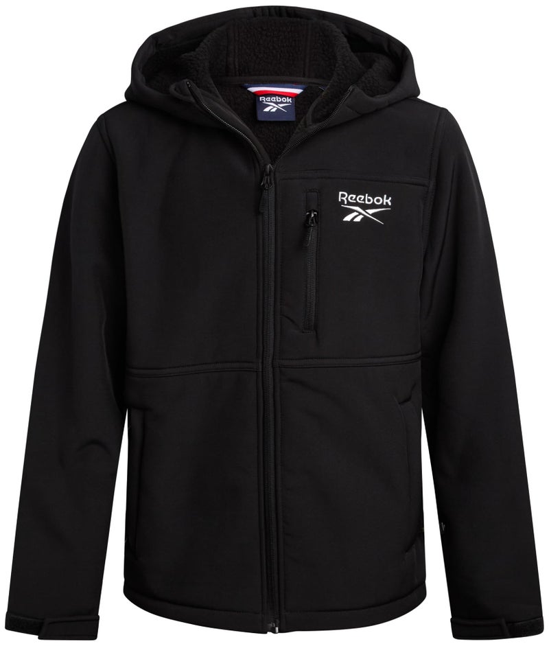 Reebok Boys Softshell Jacket - Soft Cozy Brushed Sherpa Fleece Lined Softshell Winter Coat Hooded Windbreaker Jacket for Boys, Size 10-12, Black Ink - Image 1