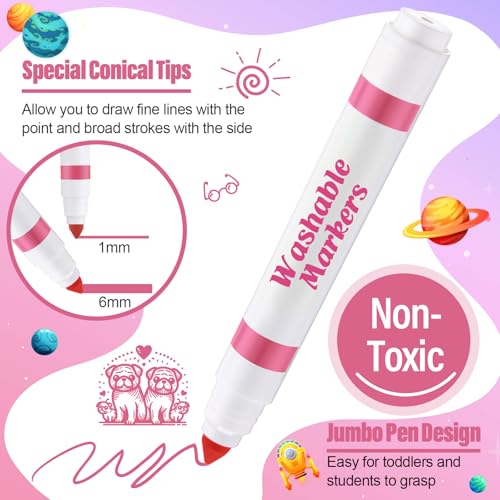 Janlaugh 24 Pcs Washable Markers Bulk Broad Line Markers Coloring Conical Tip Large pens for Kids art projects Teachers Students Toddlers Party Favors Classrooms DonationsLight Pink - Image 5