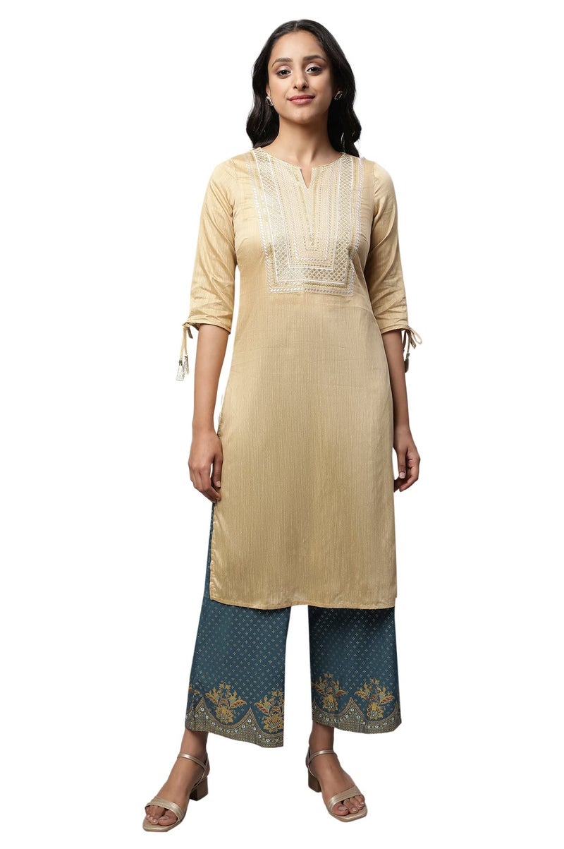 Aurelia Golden Embroidered Ethnic Kurta - Image 1