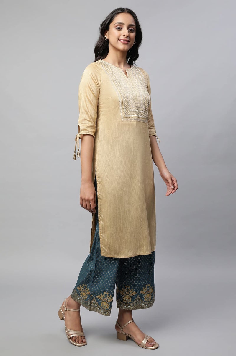 Aurelia Golden Embroidered Ethnic Kurta - Image 4
