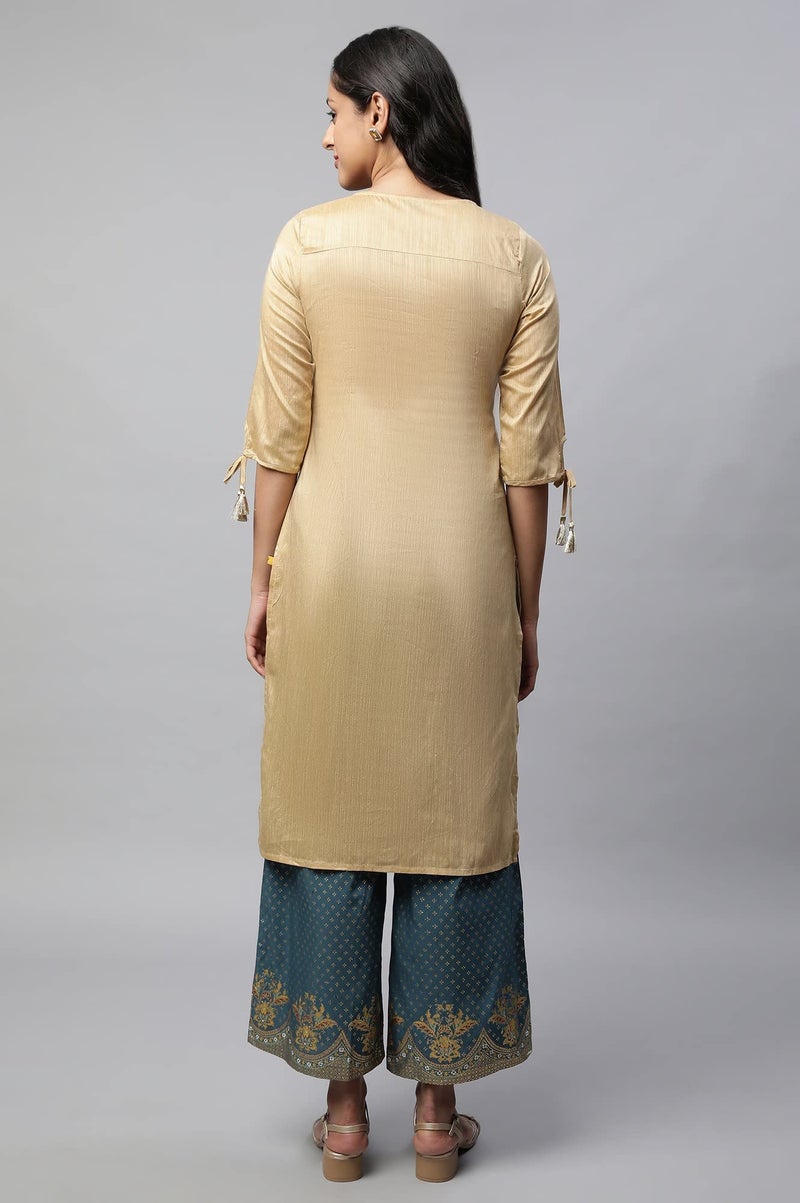 Aurelia Golden Embroidered Ethnic Kurta - Image 2
