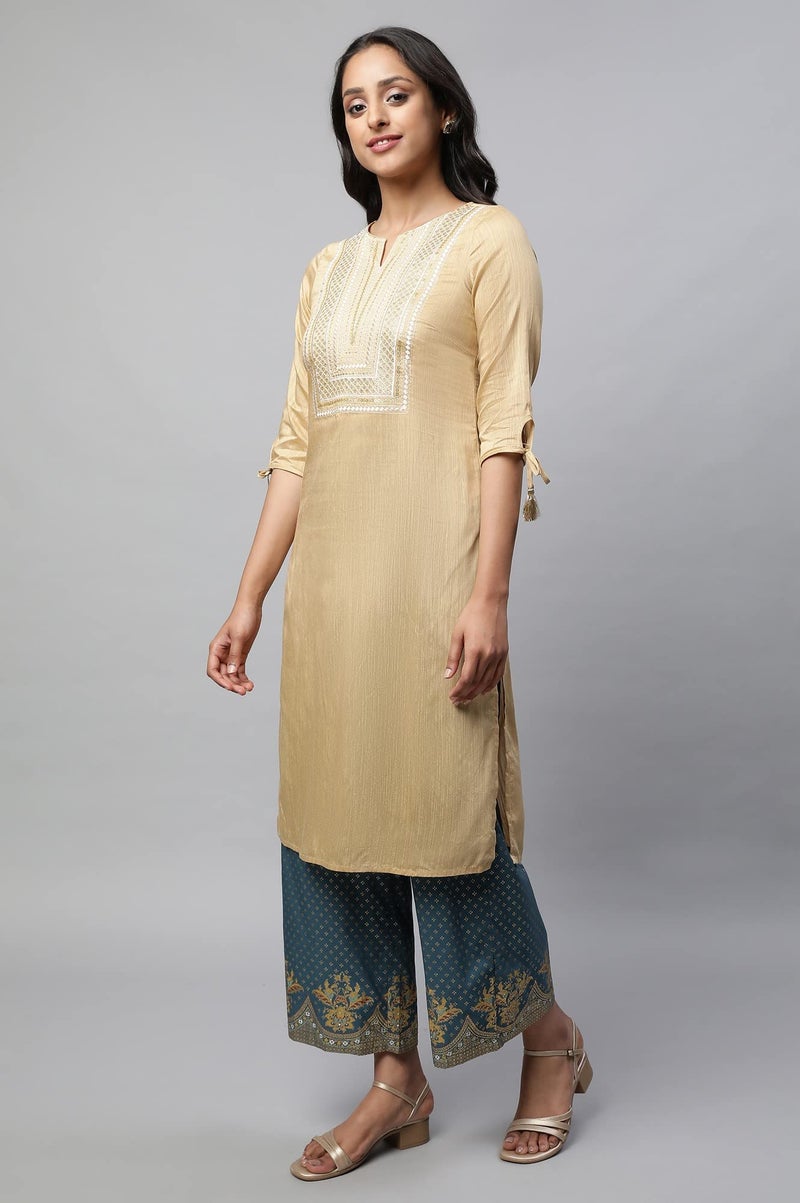 Aurelia Golden Embroidered Ethnic Kurta - Image 3