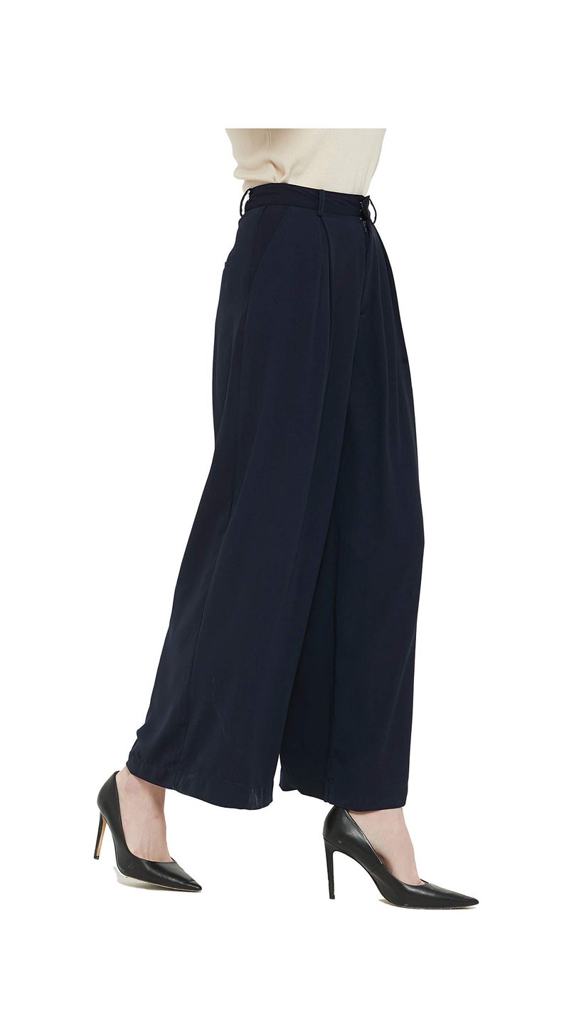 Tronjori Women High Waist Casual Wide Leg Long Palazzo Pants Trousers Regular Size(XL, Navy Short) - Image 1