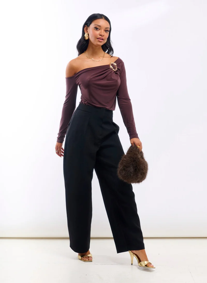 Needs No Label  Chocolate Jersey Hardware Top for Women | Best Price UAE