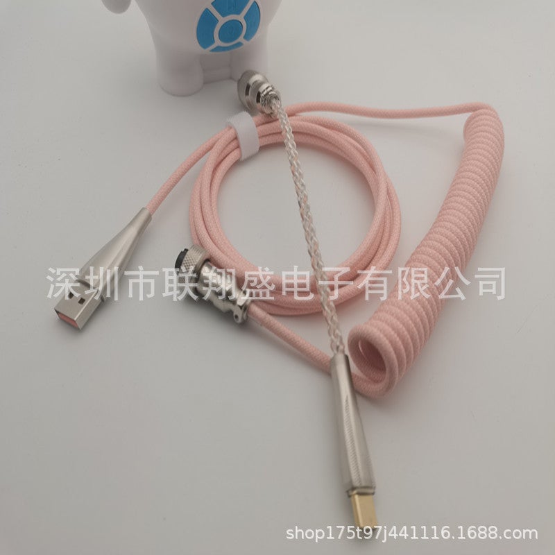 Custom Spiral Type-C Mechanical Keyboard USB Cable Macaroon pink + RGB hair line 
