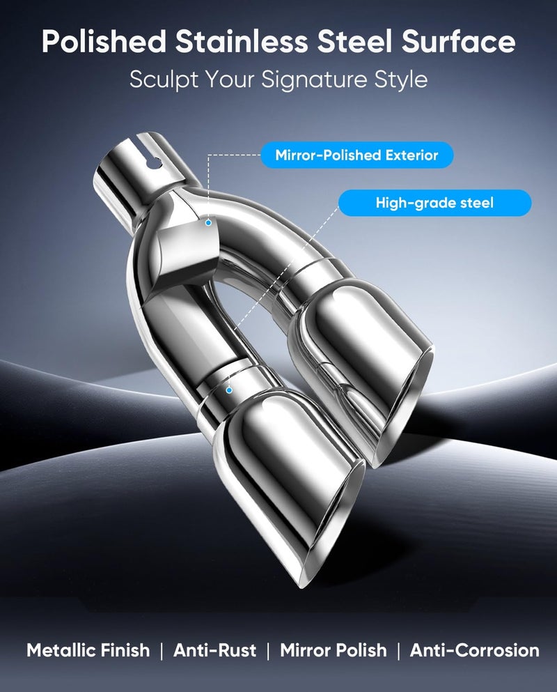 LYLCDDP 3" Dual Exhaust Tip,3''(ID) Inlet 4''outlet 16" Long Tail Pipe, Double Wall Polished Stainless Steel Exhaust Tip, Car Tailpipe,Includes Clamp for Easy Installation - Image 3