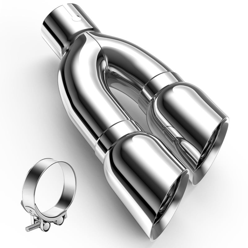 LYLCDDP 3" Dual Exhaust Tip,3''(ID) Inlet 4''outlet 16" Long Tail Pipe, Double Wall Polished Stainless Steel Exhaust Tip, Car Tailpipe,Includes Clamp for Easy Installation - Image 1