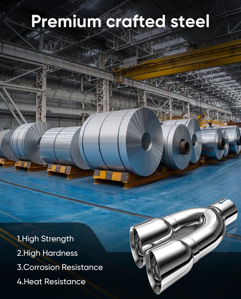 LYLCDDP 3" Dual Exhaust Tip,3''(ID) Inlet 4''outlet 16" Long Tail Pipe, Double Wall Polished Stainless Steel Exhaust Tip, Car Tailpipe,Includes Clamp for Easy Installation - Image 4
