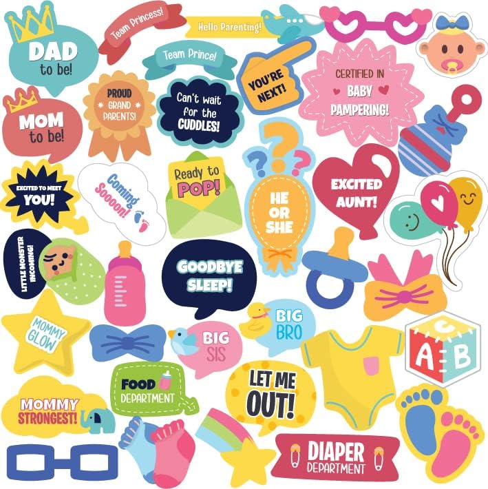 Crackles Witty and Creative Welcome Baby Seven Month Pregnancy Celebration Photo Booth Party Props DIY Kit, Decoration Item in Different Shapes and Sizes 37 Pcs - Image 2
