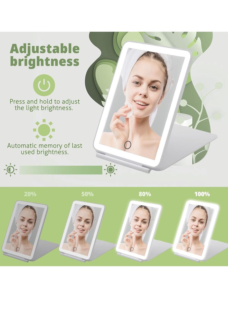عام مرآة مكياج قابلة لإعادة الشحن للسفر، مرآة فانيتي تعمل باللمس مع مرآة مكبرة 10 مرات، 3 ألوان إضاءة 80 ليد، بطارية 2000 مللي أمبير، مرآة مكياج محمولة رفيعة للغاية وقابلة للطي ومضاءة - Image 3
