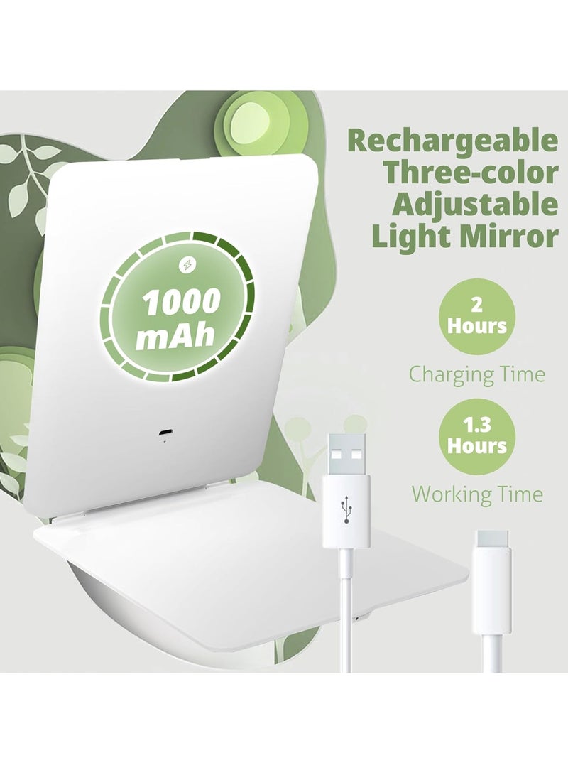 عام مرآة مكياج قابلة لإعادة الشحن للسفر، مرآة فانيتي تعمل باللمس مع مرآة مكبرة 10 مرات، 3 ألوان إضاءة 80 ليد، بطارية 2000 مللي أمبير، مرآة مكياج محمولة رفيعة للغاية وقابلة للطي ومضاءة - Image 4
