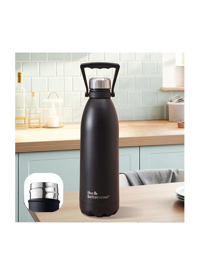 Atlasware The Better Home 2 Ltrs Insulated Bottle | Doubled Wall 304 Stainless Steel | Stays Hot for 18 Hrs & Cold for 24 Hrs | Rustproof & Leakproof | Insulated Water Bottles (Black)  - Image 1