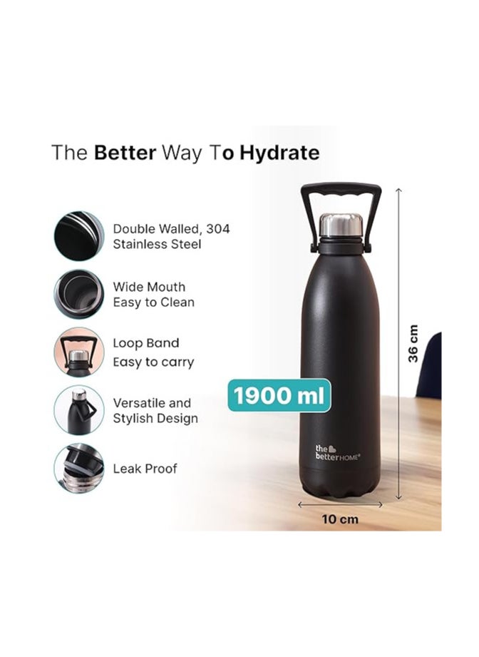 Atlasware The Better Home 2 Ltrs Insulated Bottle | Doubled Wall 304 Stainless Steel | Stays Hot for 18 Hrs & Cold for 24 Hrs | Rustproof & Leakproof | Insulated Water Bottles (Black)  - Image 3