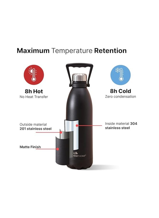 Atlasware The Better Home 2 Ltrs Insulated Bottle | Doubled Wall 304 Stainless Steel | Stays Hot for 18 Hrs & Cold for 24 Hrs | Rustproof & Leakproof | Insulated Water Bottles (Black)  - Image 4