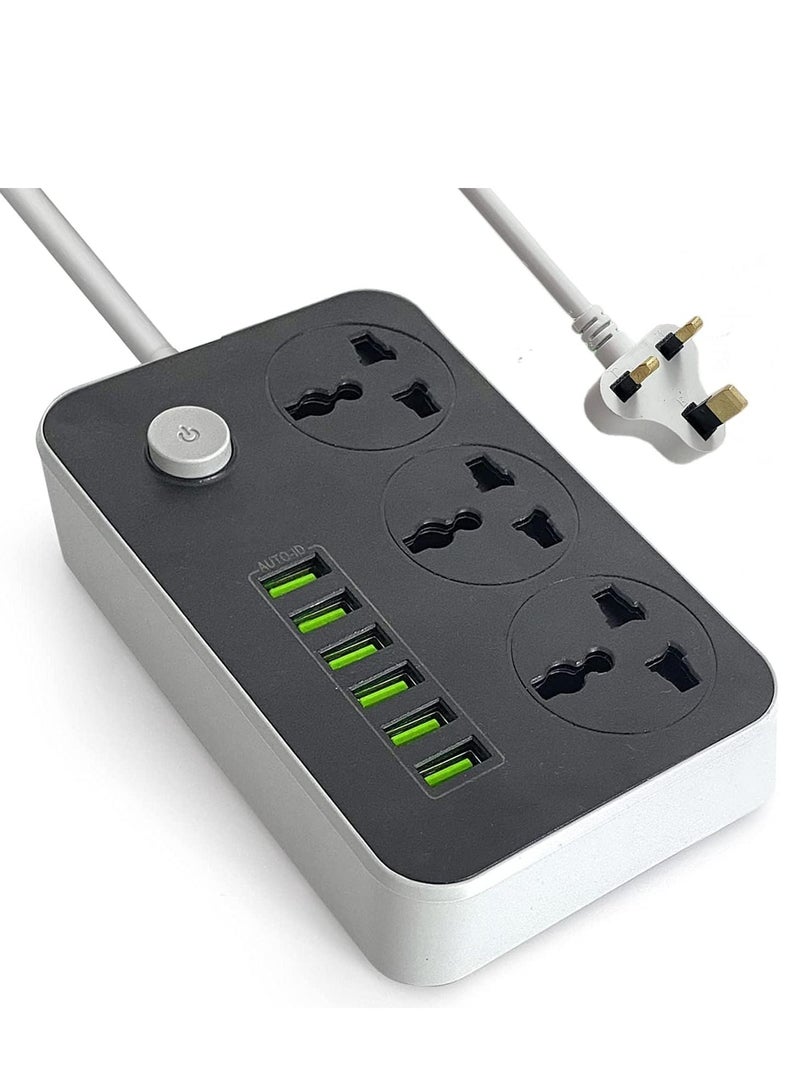 erorex SKY-TOUCH Power Strips Extension Cord 3 Outlets, Power Socket with 6 USB Ports Universal Charging Socket with 2M Bold Extension Cord  - Image 1