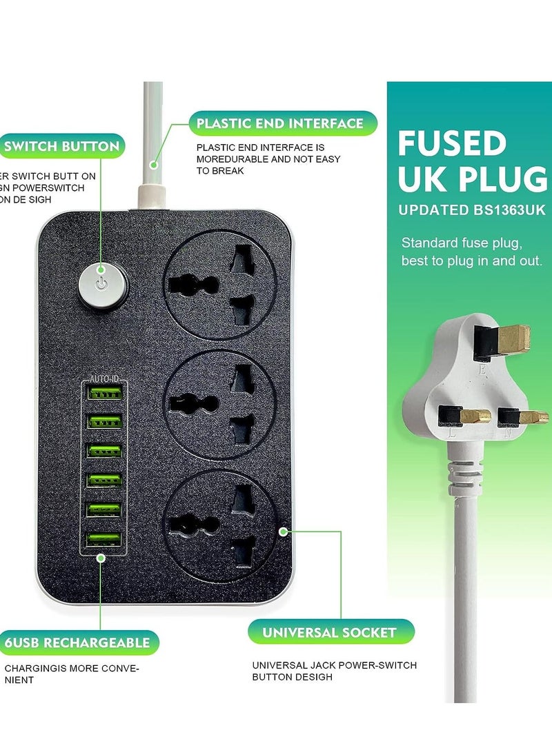 erorex SKY-TOUCH Power Strips Extension Cord 3 Outlets, Power Socket with 6 USB Ports Universal Charging Socket with 2M Bold Extension Cord  - Image 3