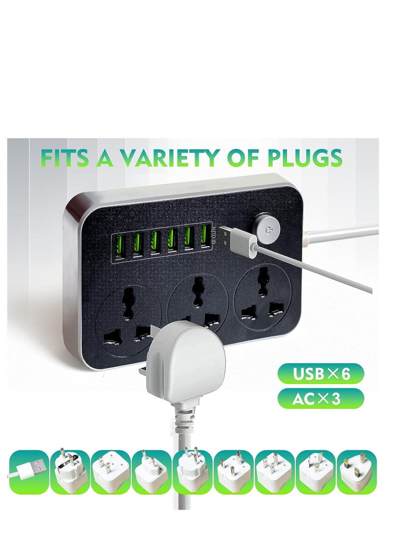 erorex SKY-TOUCH Power Strips Extension Cord 3 Outlets, Power Socket with 6 USB Ports Universal Charging Socket with 2M Bold Extension Cord  - Image 5