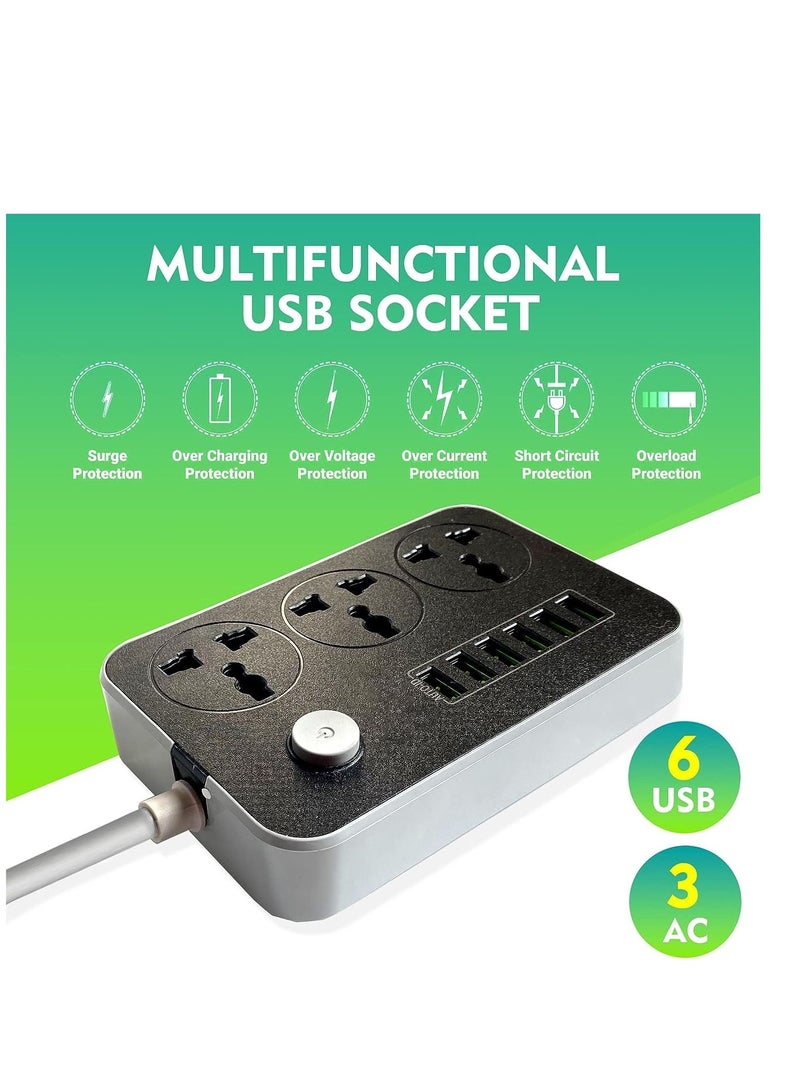 erorex SKY-TOUCH Power Strips Extension Cord 3 Outlets, Power Socket with 6 USB Ports Universal Charging Socket with 2M Bold Extension Cord  - Image 2