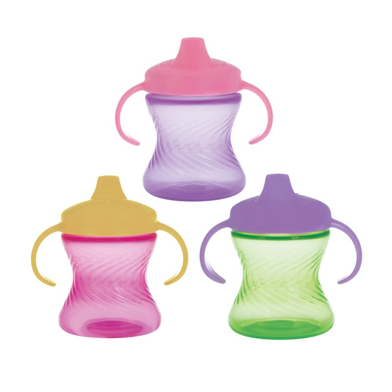 Nuby 2-Handle No-Spill Hard Spout Sippy Cup with Easy Grip - (3-Pack) 7 oz - Baby Sippy Cup with Controlled Sipping for 6+ Months - Pink/Purple/Green - Image 1