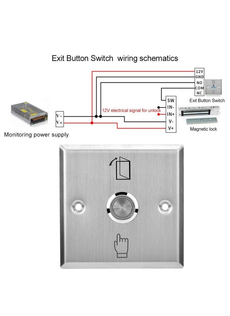 Rubik - Door Exit Push Button Control Switch Stainless Steel Panel Input DC12V Output NO/COM for Access Control Door Release and Electronic Locks - Image 1