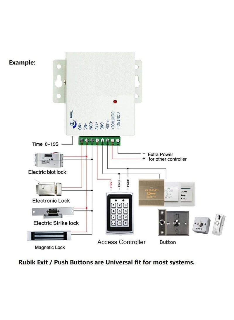 Rubik - Door Exit Push Button Control Switch Stainless Steel Panel Input DC12V Output NO/COM for Access Control Door Release and Electronic Locks - Image 1