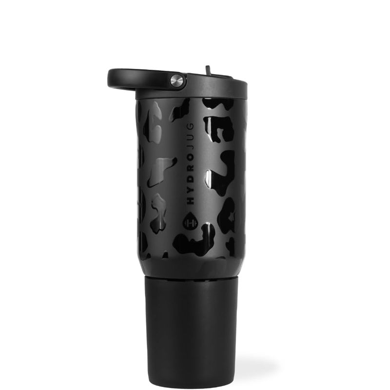 HydroJug Sport - Stainless Steel Tumbler with Straw, Vacuum Insulated, 20oz Leakproof Water Bottle, Ergonomic Design, Reusable, Dishwasher Safe, Rubber Base, Durable for Gym or Outdoors, Black Leopard - Image 1