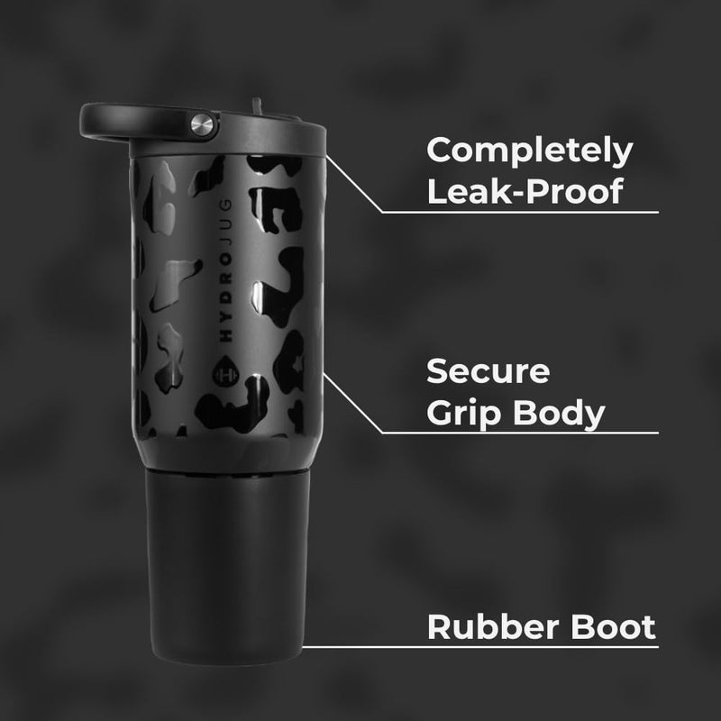 HydroJug Sport - Stainless Steel Tumbler with Straw, Vacuum Insulated, 20oz Leakproof Water Bottle, Ergonomic Design, Reusable, Dishwasher Safe, Rubber Base, Durable for Gym or Outdoors, Black Leopard - Image 2