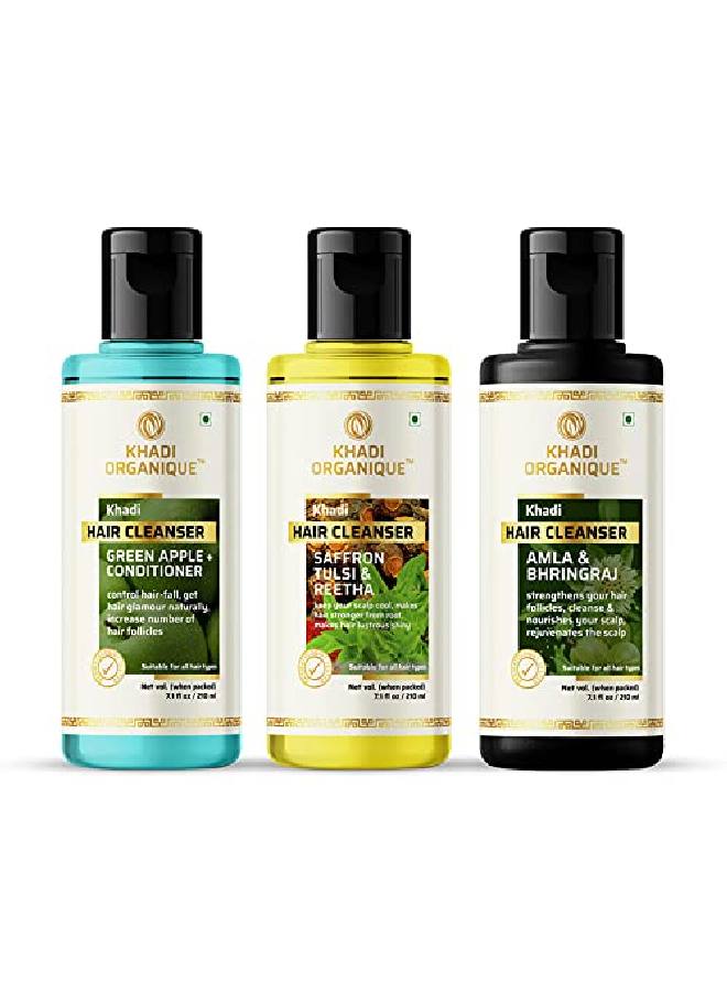 Khadi ORGANIQUE Amla & Bhringraj Saffron Tulsi & Green Apple Shampoo Pack of 3 (630 ML) - Image 2