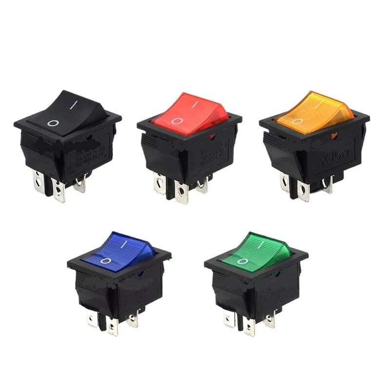 مفتاح الصخرة الحمراء تشغيل إيقاف وضعين 16 أمبير 250 فولت تيار متردد 20 أمبير 125 فولت 5 قطع KCD4 4 6 دبابيس مع ضوء - Image 3