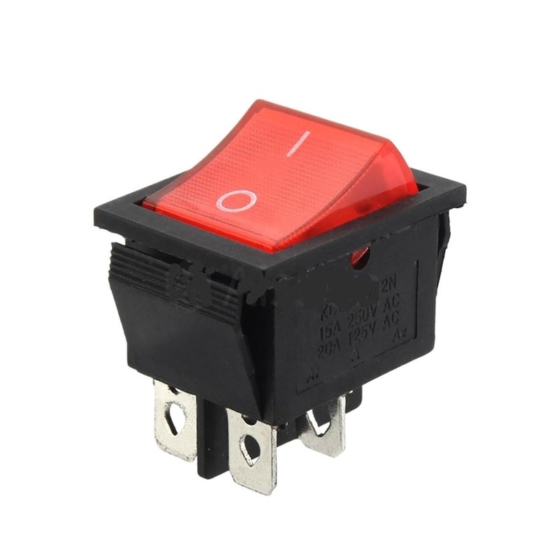 مفتاح الصخرة الحمراء تشغيل إيقاف وضعين 16 أمبير 250 فولت تيار متردد 20 أمبير 125 فولت 5 قطع KCD4 4 6 دبابيس مع ضوء - Image 1