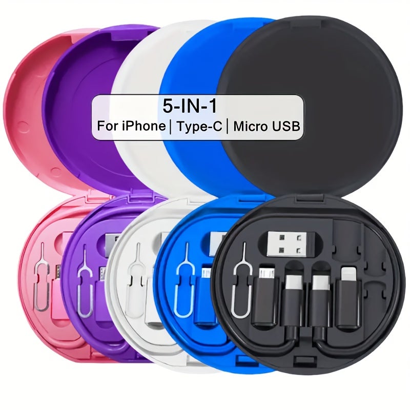 طقم شحن سريع متعدد الوظائف خمسة في واحد مع صندوق تخزين، معتمد من MFI، USB إلى Lightning، 60 واط - Image 2