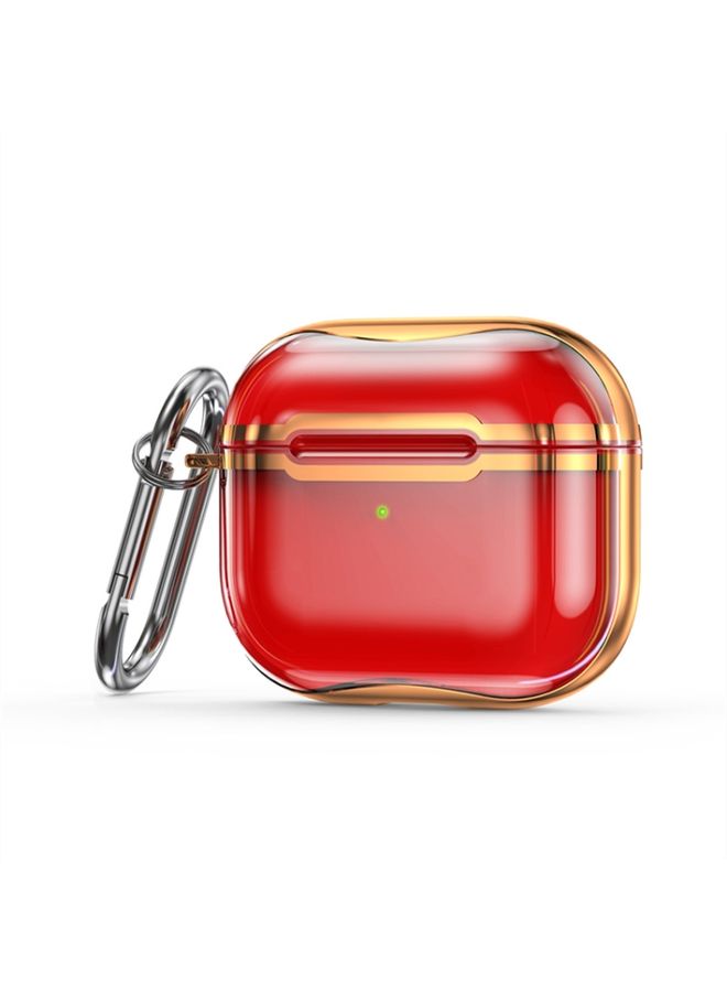 Case Cover Electroplating Frame + Transparent TPU Earphone Protective Case with Hook For AirPods 3 Transparent Red + Gold