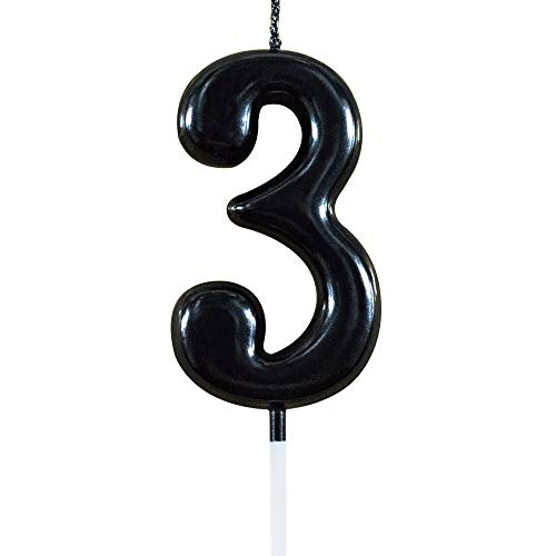 XNOVA Black Number 3 Birthday Candles 3rd Three Third Year Bady Roman Numberal Cool Cake Happy Candle for Kids Men Women No 10 30 31 32 33 34 35 36 37 38 39 - Image 1