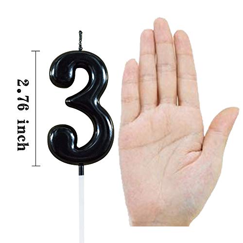 XNOVA Black Number 3 Birthday Candles 3rd Three Third Year Bady Roman Numberal Cool Cake Happy Candle for Kids Men Women No 10 30 31 32 33 34 35 36 37 38 39 - Image 2