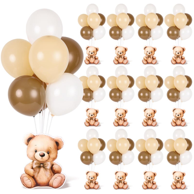 YLOLUL 12 Sets Brown Bear Baby Shower Balloon Stand Kit for Table Teddy Bear Table Centerpieces Party Decor Baby Shower with Balloon Decoration for Girl and Boy Birthday Newborn Gender Reveal Party Supplies - Image 1