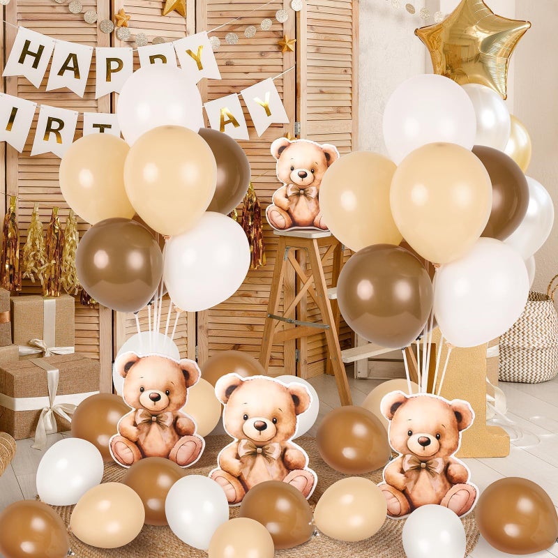 YLOLUL 12 Sets Brown Bear Baby Shower Balloon Stand Kit for Table Teddy Bear Table Centerpieces Party Decor Baby Shower with Balloon Decoration for Girl and Boy Birthday Newborn Gender Reveal Party Supplies - Image 2
