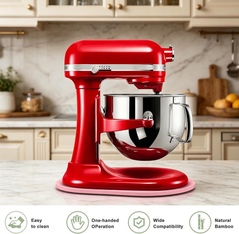 منزلق الخلاط لـ Kitchen Aid 5-8 Qt Bowl Lift Stand Mixer، حصيرة منزلقة خشبية لأجهزة المطبخ ملحقات تخزين سطح العمل، ملحقات الخلاط صينية منزلقة لوح نقل لـ Kitchen Aid، وردي - Image 4