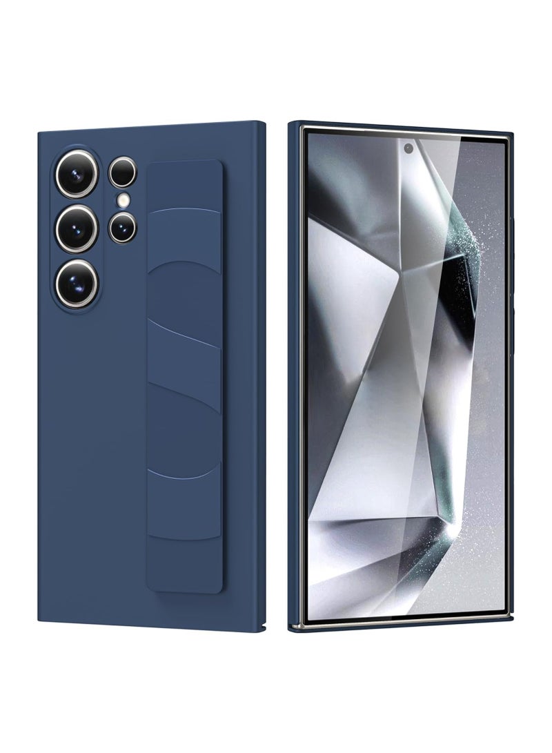 عام غطاء متوافق مع جالاكسي إس 24 أولترا من سامسونج مع سوار من السيليكون، لوحة خلفية ناعمة للجلد ومقاومة للصدمات من المادة البولي يوريثين اللينة، حامل جيب سهل الاستخدام بيد واحدة مع سوار للرسغ للهاتف. - Image 1