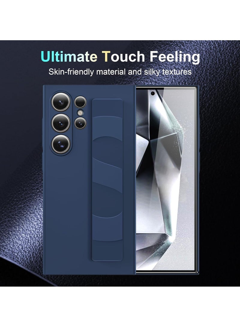 عام غطاء متوافق مع جالاكسي إس 24 أولترا من سامسونج مع سوار من السيليكون، لوحة خلفية ناعمة للجلد ومقاومة للصدمات من المادة البولي يوريثين اللينة، حامل جيب سهل الاستخدام بيد واحدة مع سوار للرسغ للهاتف. - Image 2