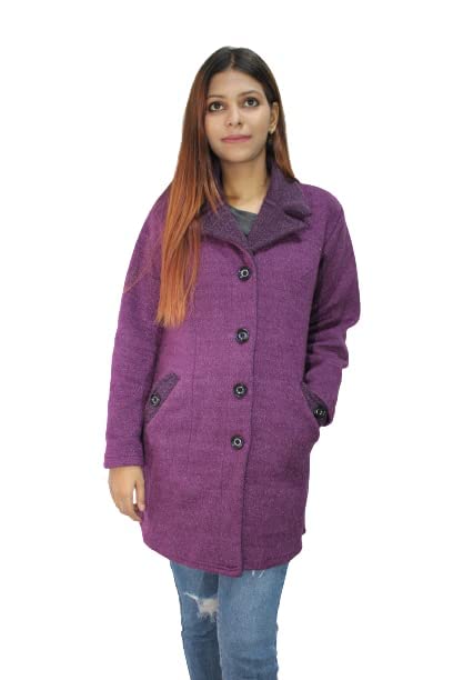 Matelco Womens Woollen Collared Coat Cardigan (IN, Alpha, XL, Purple) - Image 1