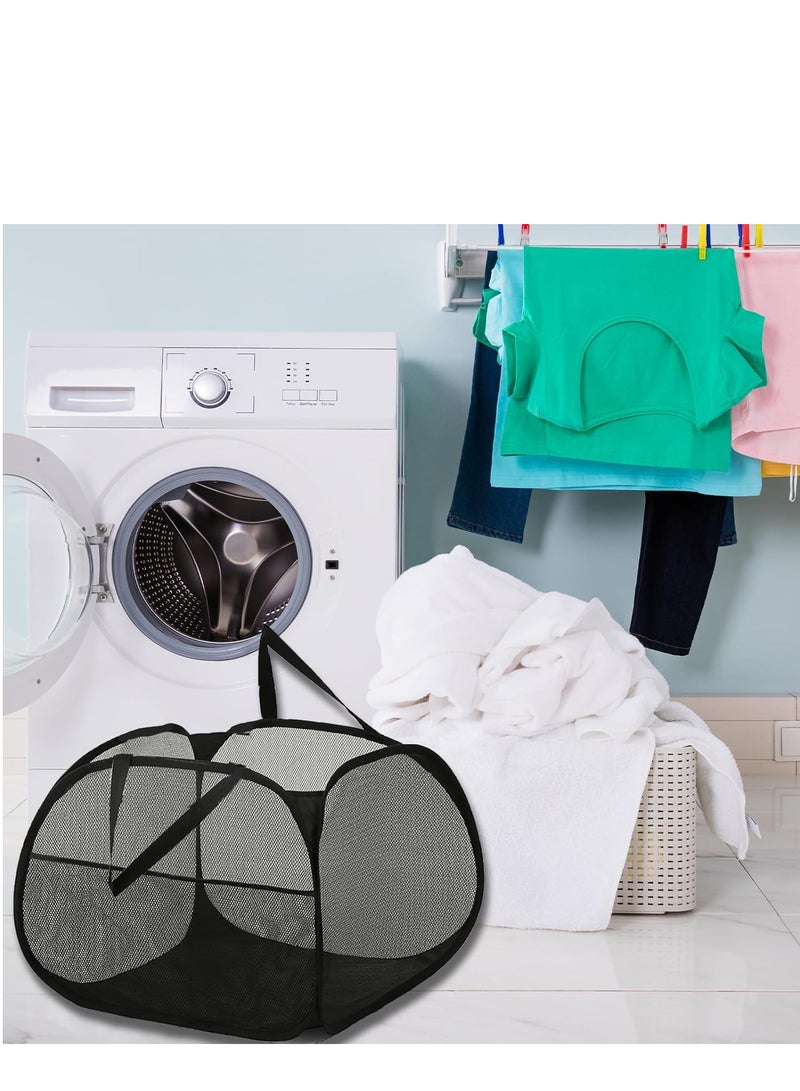 راكسوم سلة غسيل شبكية قابلة للطي، سلة غسيل قابلة للطي مع جيب جانبي، سلة تخزين ملابس قابلة للإزالة بمقبض لغرفة الغسيل، غرفة الدراسة الجامعية، الحمام، غرفة الأطفال، السفر، 95 لتر، أسود - Image 2